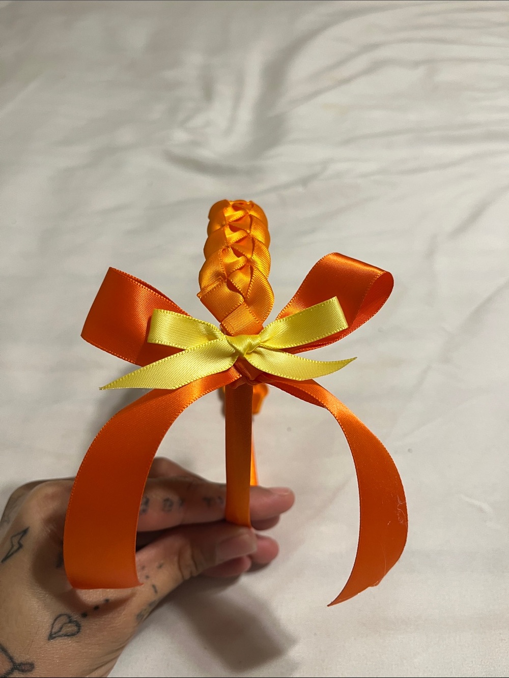 Bright Orange Satin Kids Headband with Yellow Accent Bow